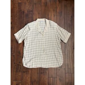 Vintage Park Place Button Up Shirt Womens L Beige Shoulderpads Plaid 90s Indie